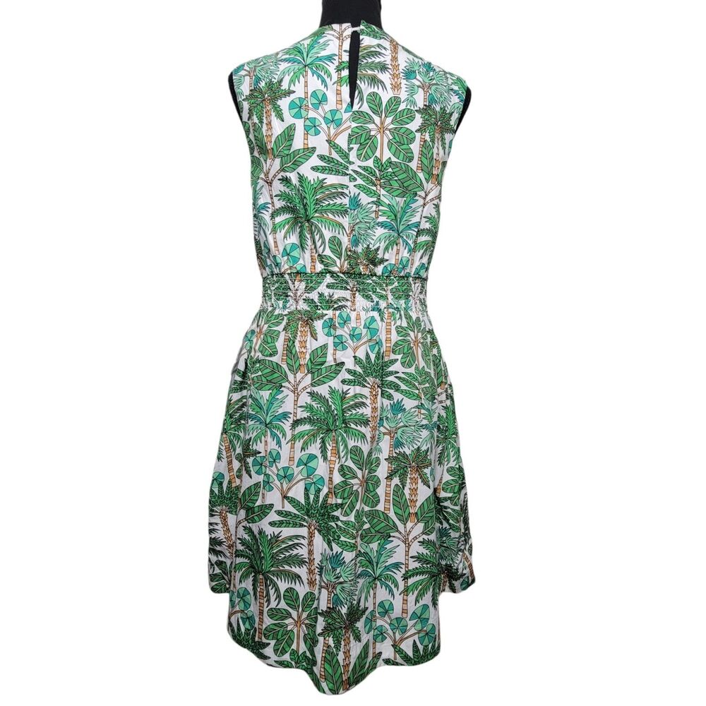 Boden Dress Women's 8 Smocked Waist Green White Pockets Tropical Preppy Summer - Picture 2 of 9